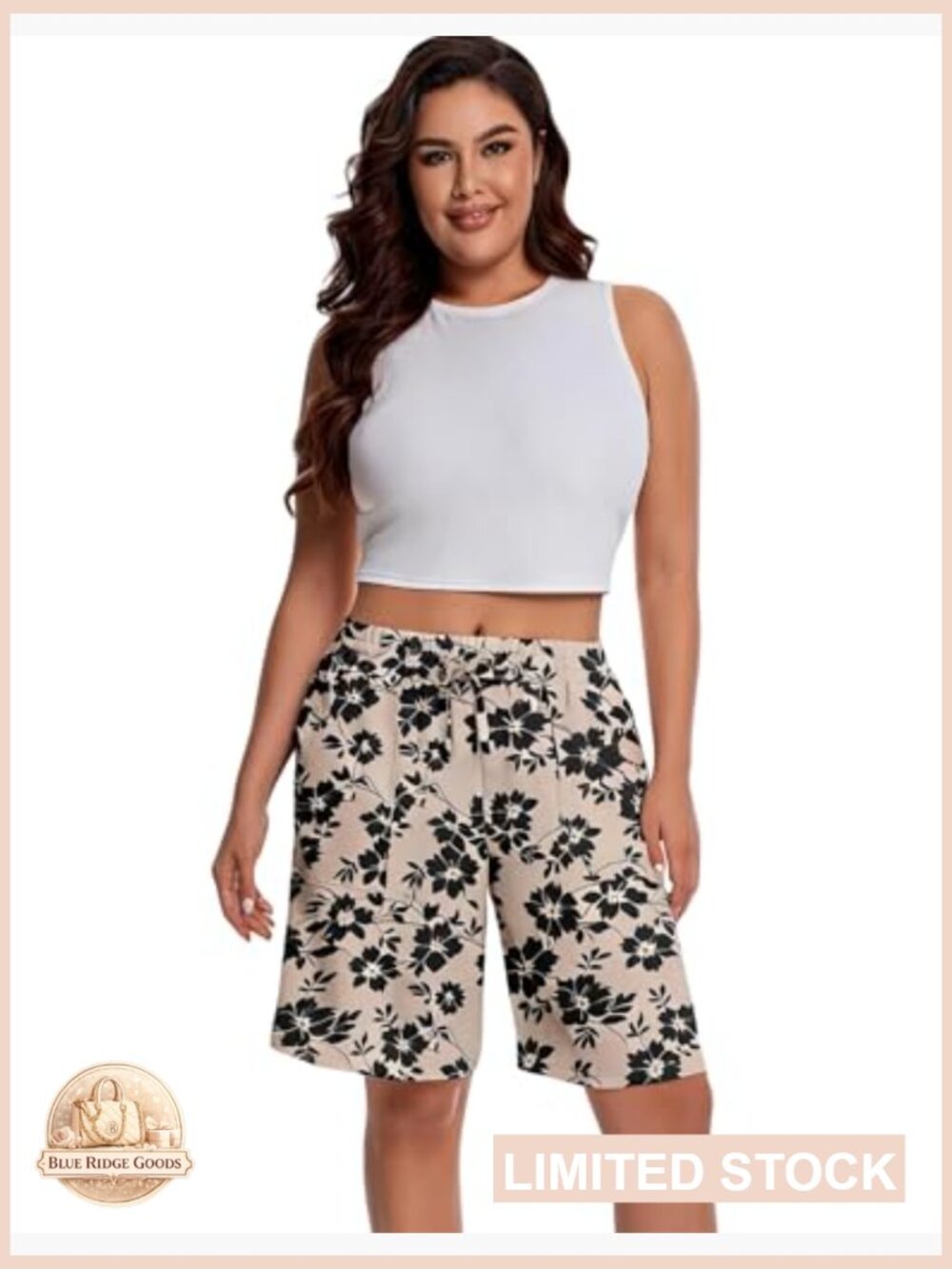 High Waisted Wide Leg Bermuda Shorts Casual Summer Drawstring Loose Fit Knee - Picture 6 of 7